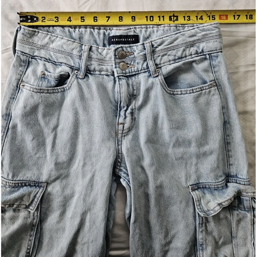 Aeropostale Jeans Womens 2S‎ Baggy Wide Leg Cargo Light Wash